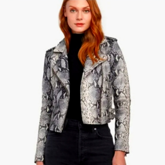 PHILOSOPHY | PYTHON SNAKESKIN FAUX LEATHER MOTO JACKET - Picture 1 of 16
